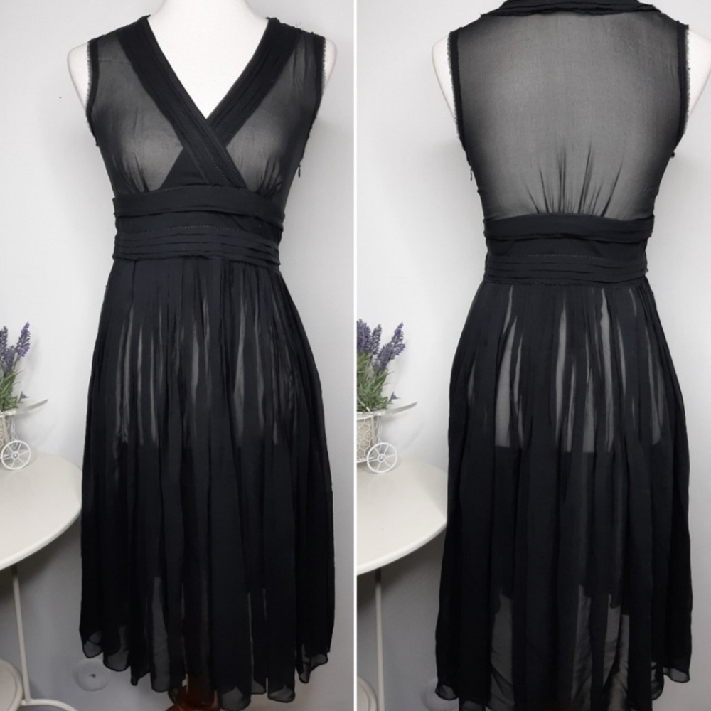 Banana Republic 2P Black Sheer Silk Empire A‎ Line Dress Party Whimsigoth Witchy